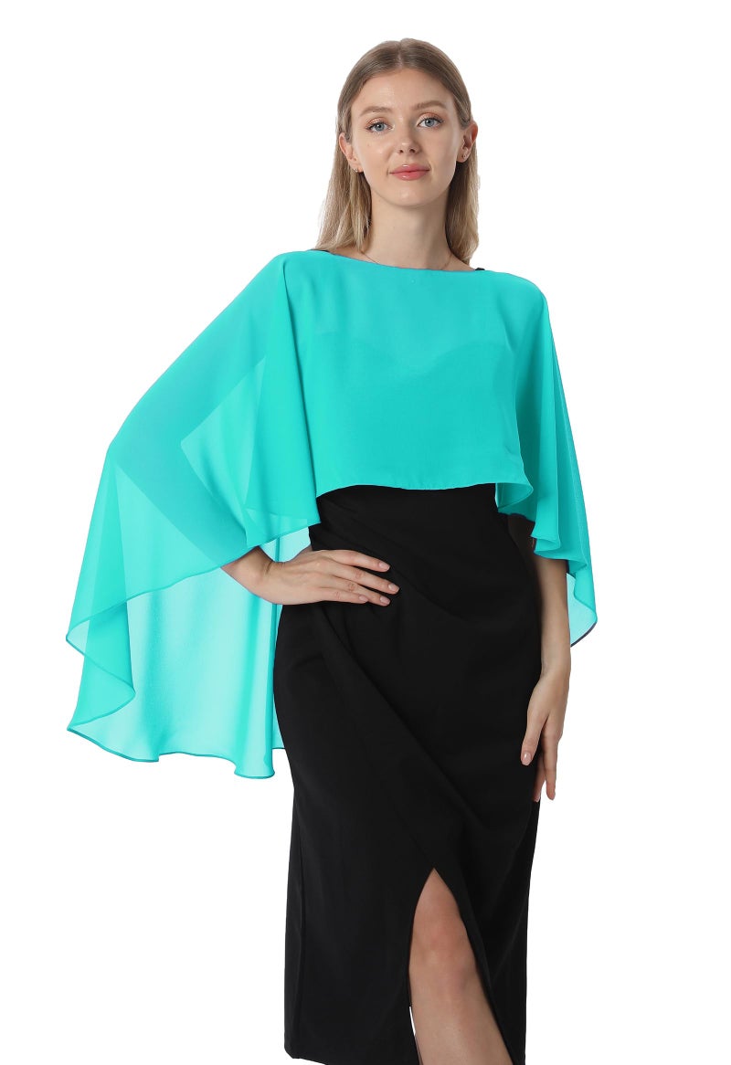 Hotshawl Capelets for women Chiffon Cape Shawls and Wraps for Evening Dress Wedding Capes Cover Up(Aqua) - Image 1